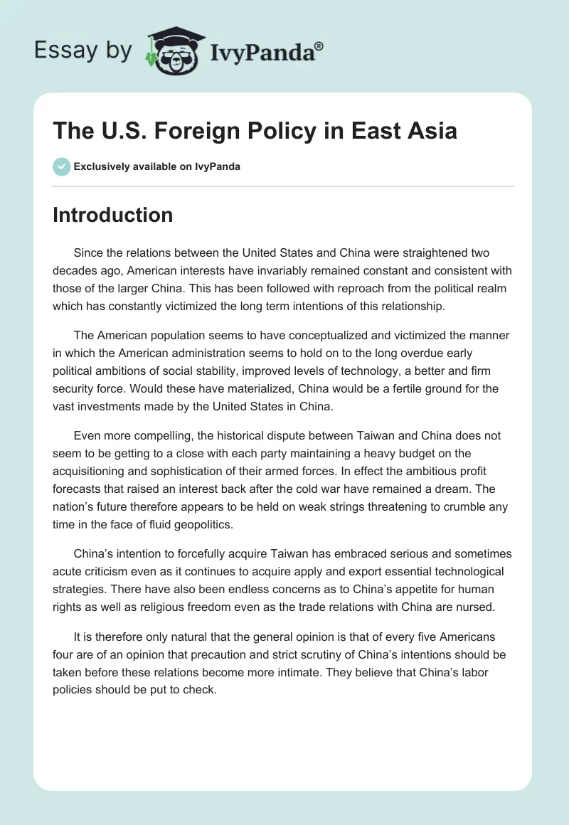 The U.S. Foreign Policy in East Asia. Page 1