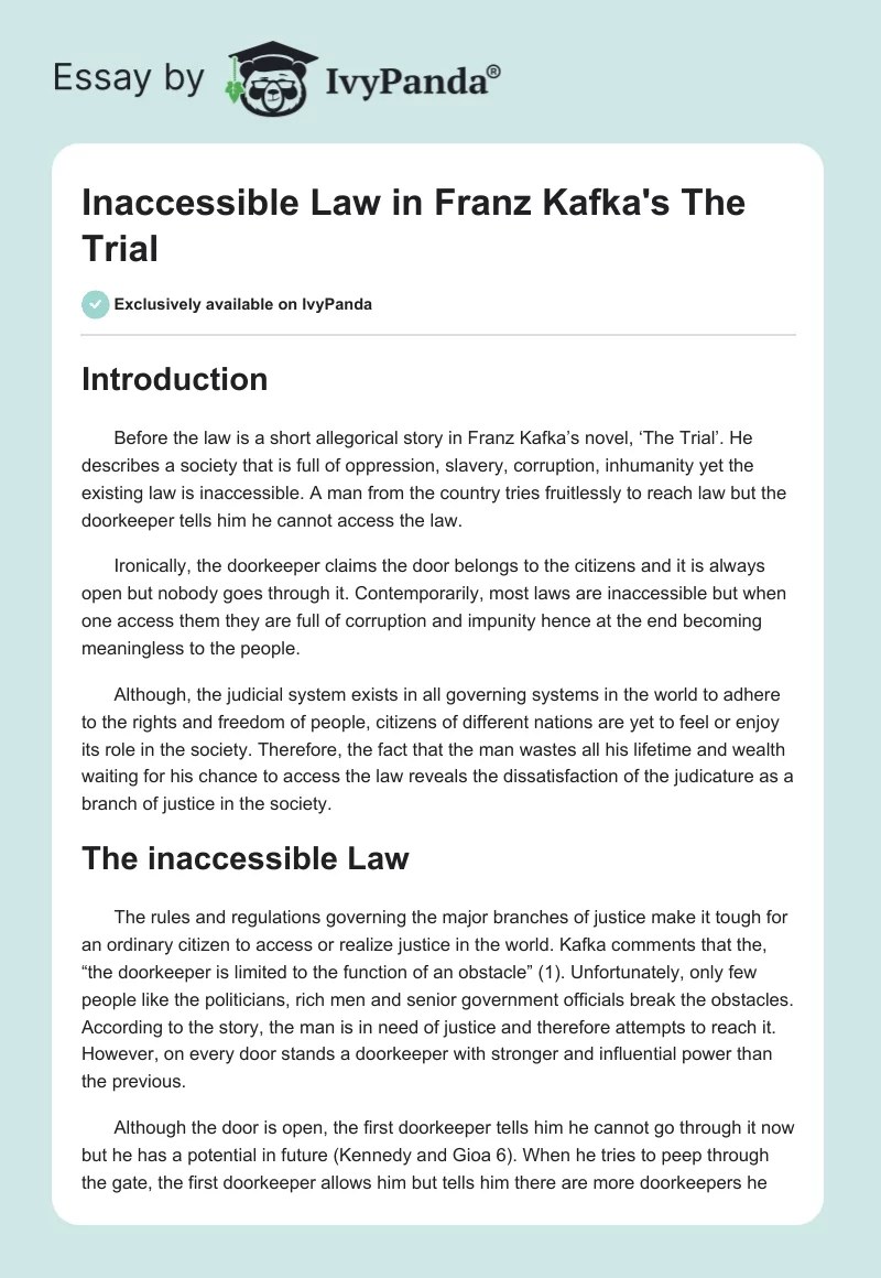 Inaccessible Law in Franz Kafka's "The Trial". Page 1