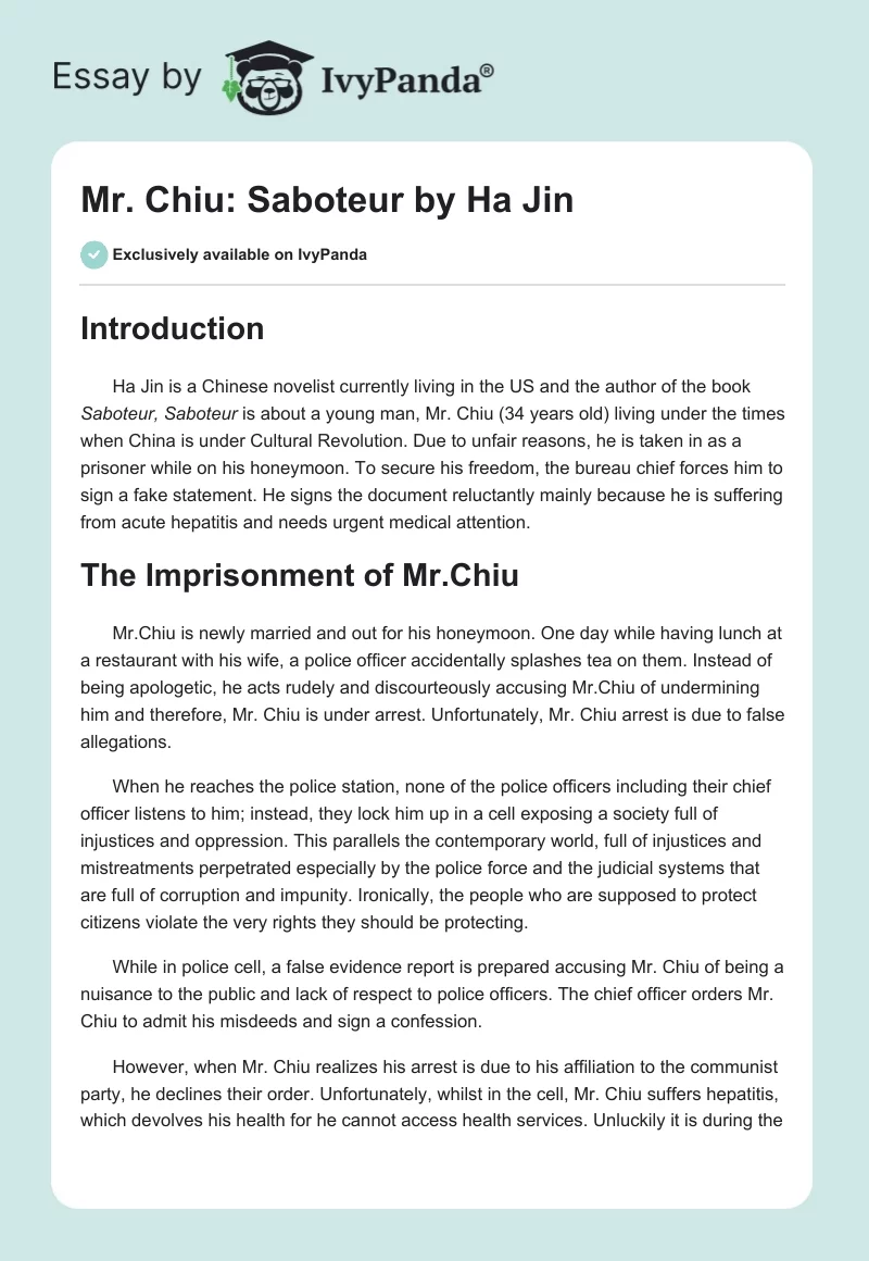 Mr. Chiu: "Saboteur" by Ha Jin. Page 1