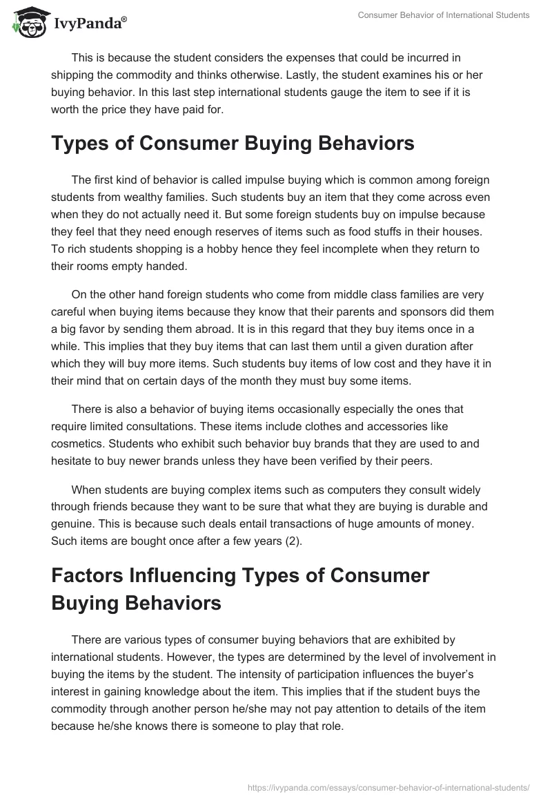 Consumer Behavior of International Students. Page 4