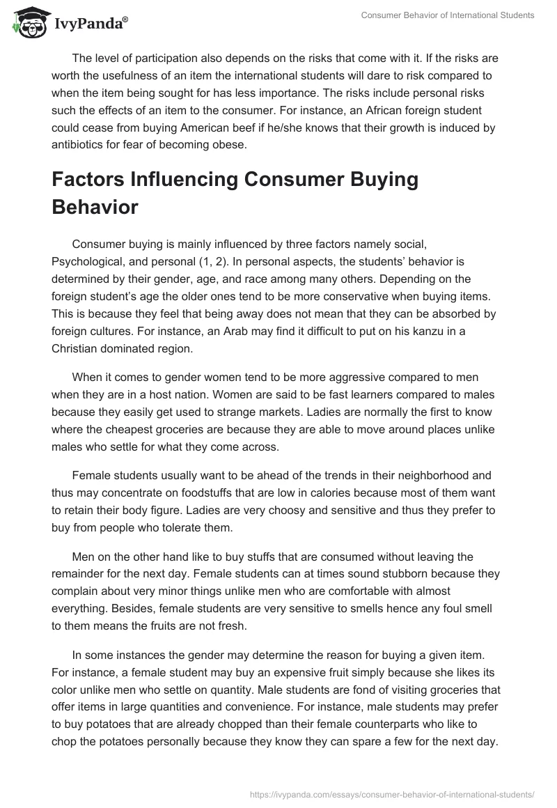 Consumer Behavior of International Students. Page 5