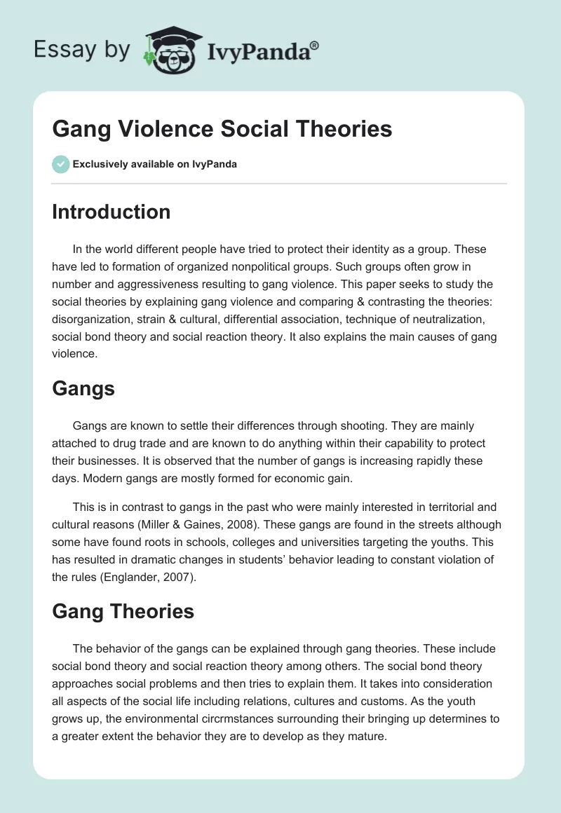 Gang Violence Social Theories. Page 1