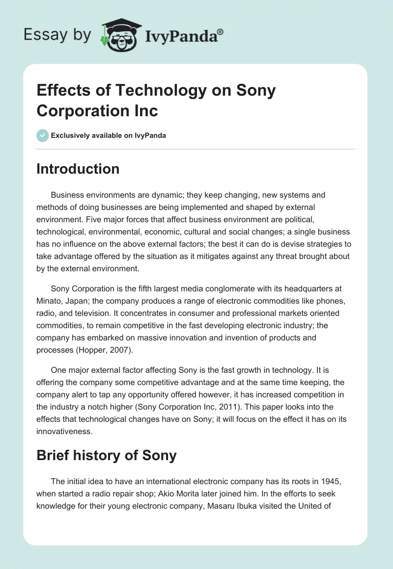 Effects of Technology on Sony Corporation Inc.. Page 1