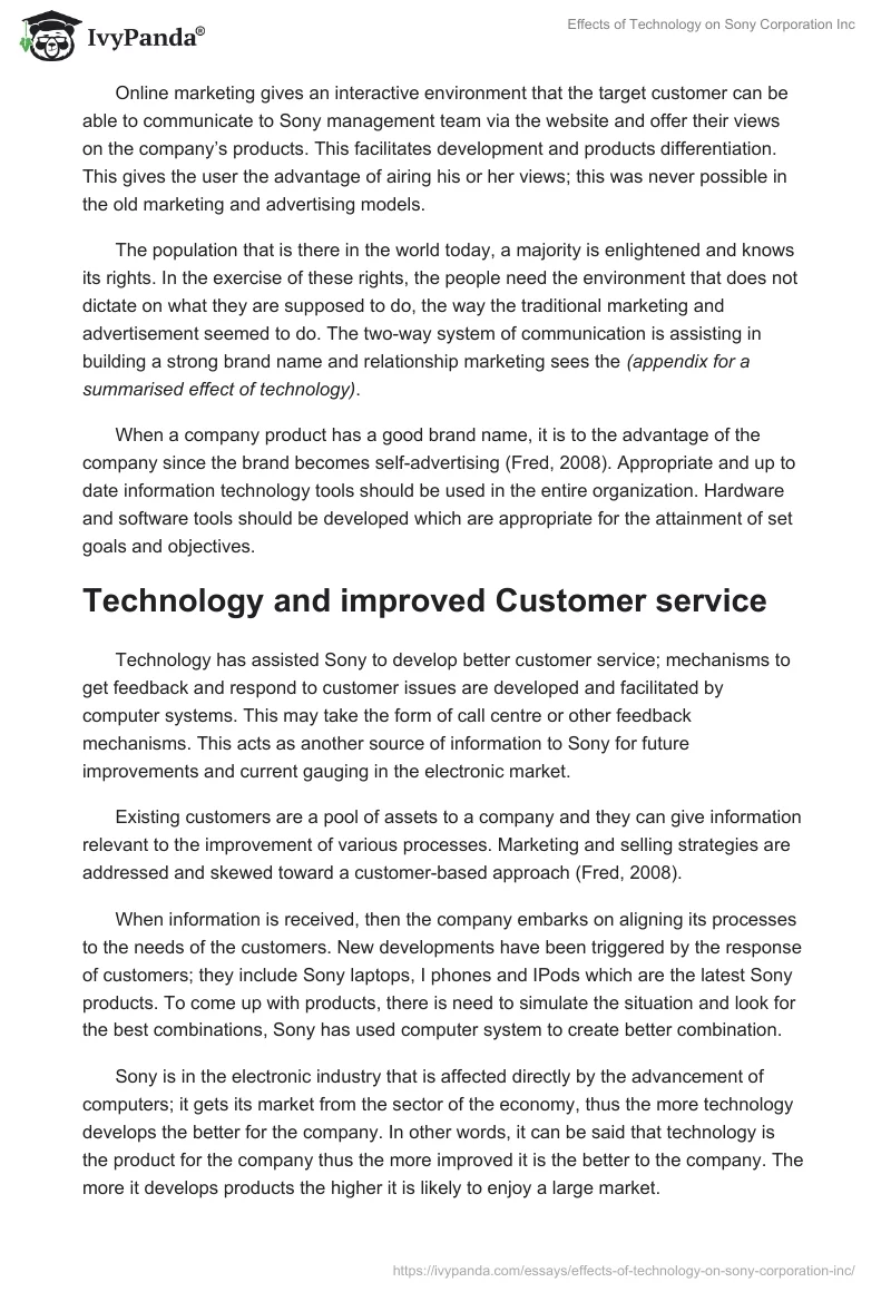 Effects of Technology on Sony Corporation Inc.. Page 5