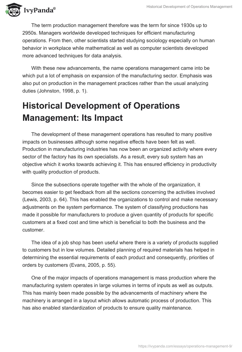 Historical Development of Operations Management. Page 3