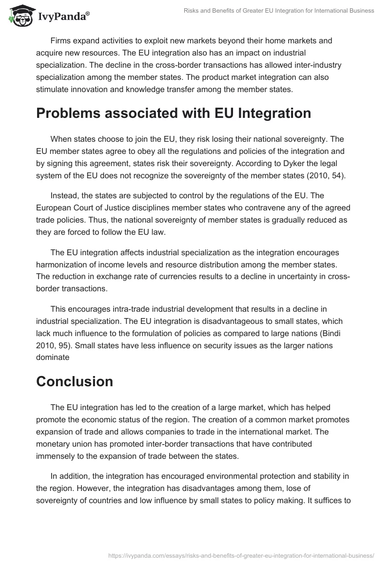 Risks and Benefits of Greater EU Integration for International Business. Page 4