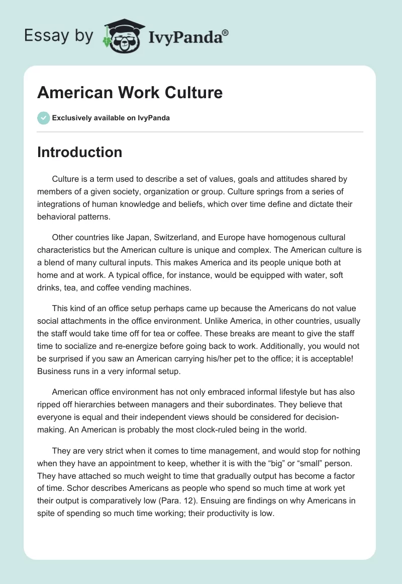 American Work Culture. Page 1