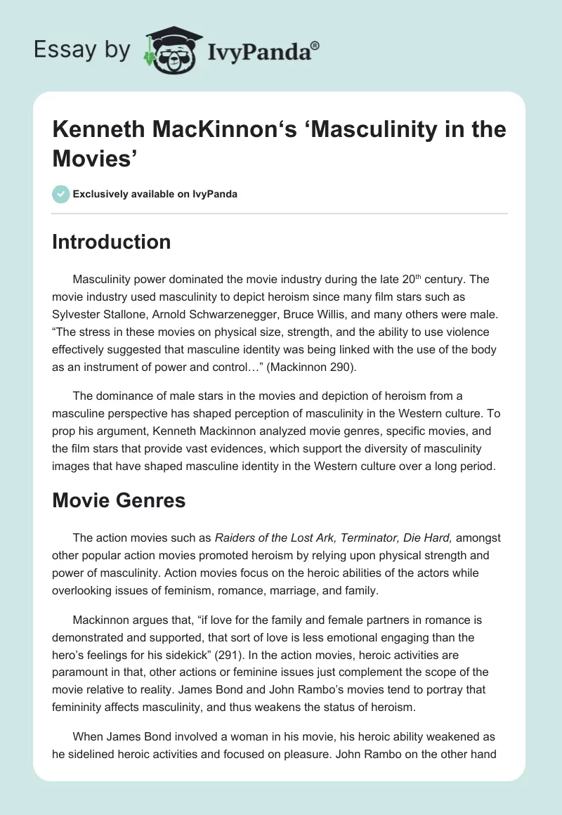 Kenneth MacKinnon‘s ‘Masculinity in the Movies’. Page 1