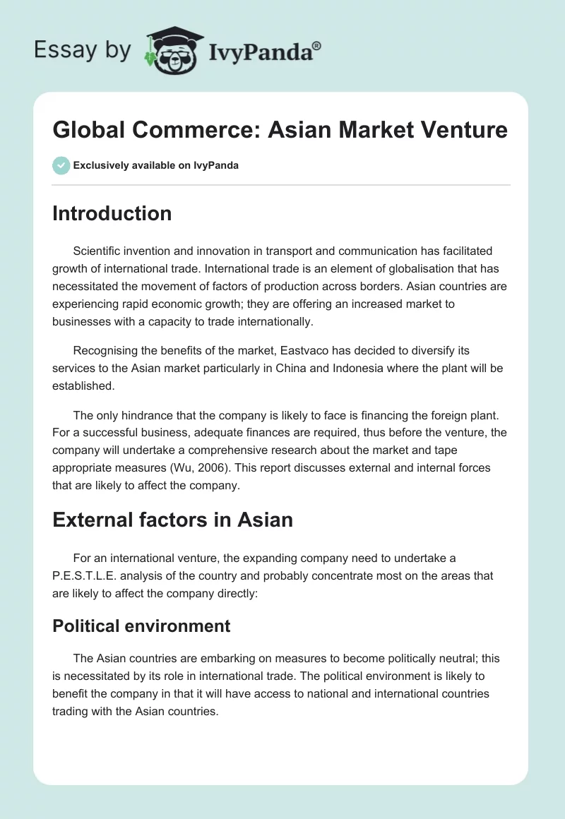 Global Commerce: Asian Market Venture. Page 1