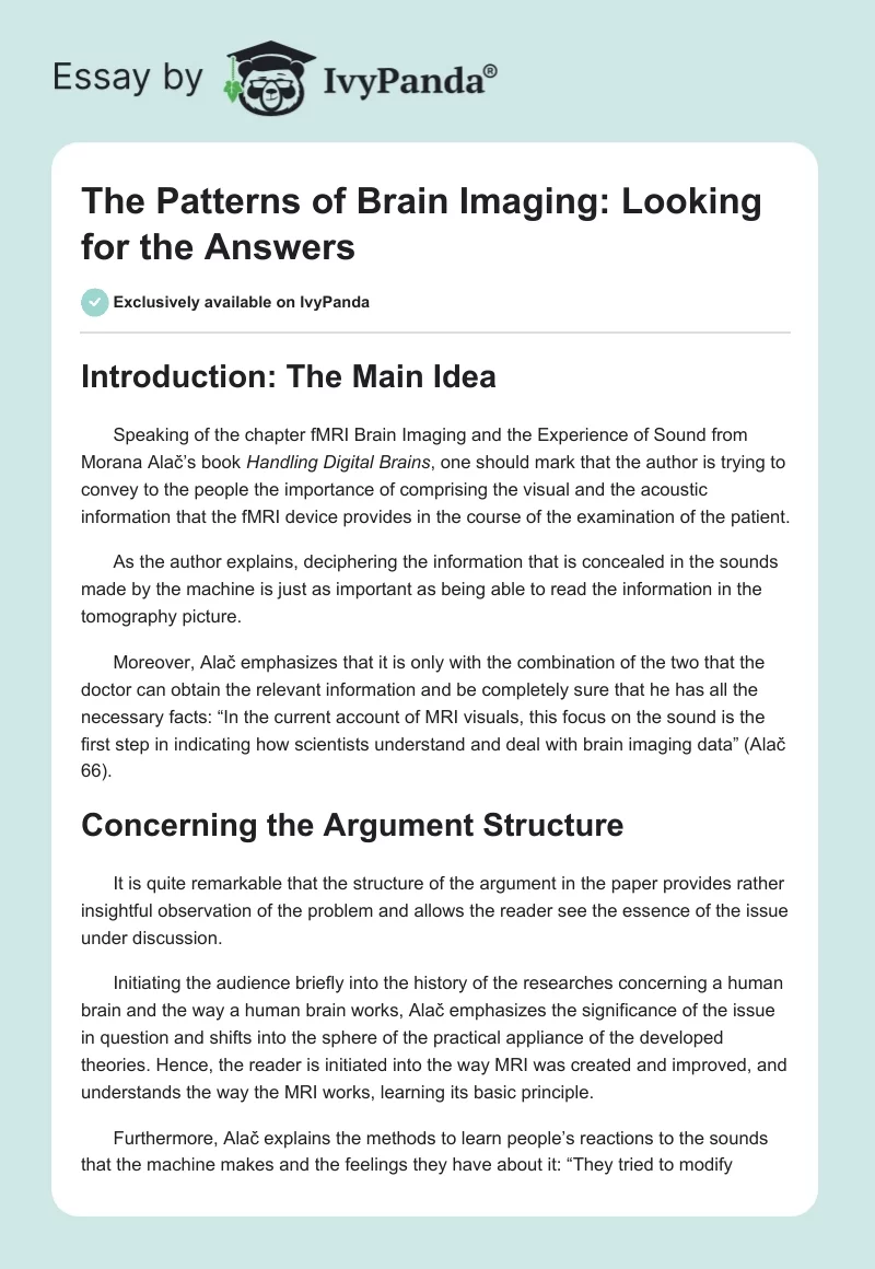 The Patterns of Brain Imaging: Looking for the Answers. Page 1