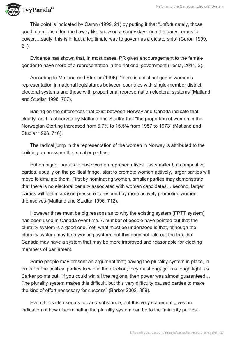 Reforming the Canadian Electoral System. Page 4