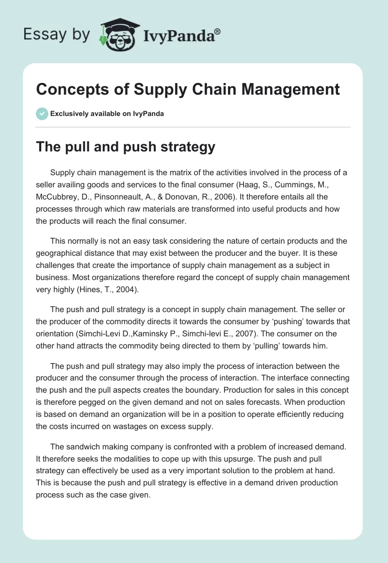 Concepts of Supply Chain Management. Page 1