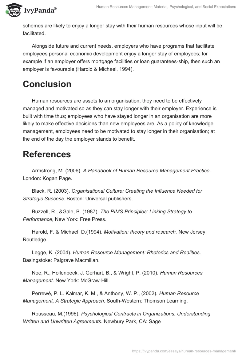 Human Resources Management: Material, Psychological, and Social Expectations. Page 4