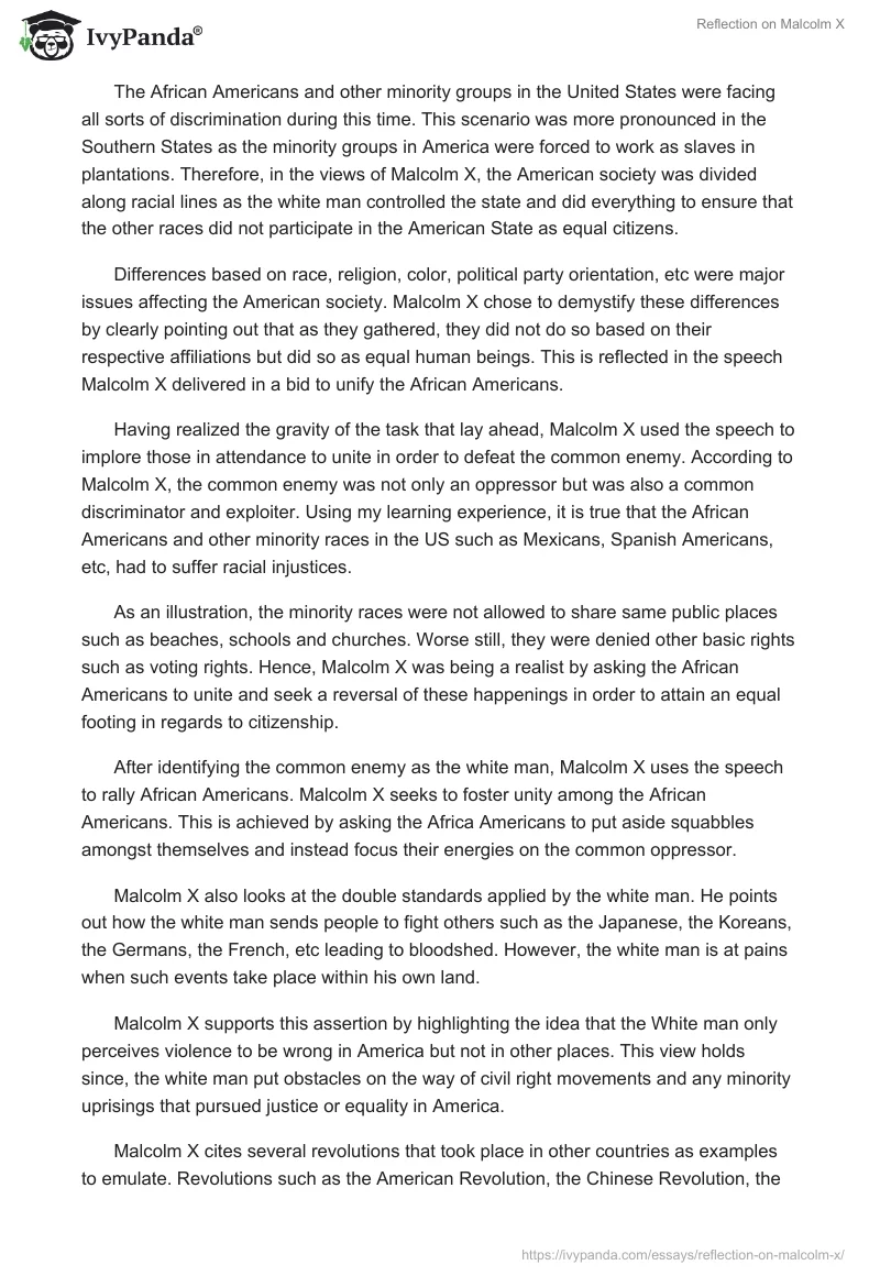 Reflection on Malcolm X. Page 2