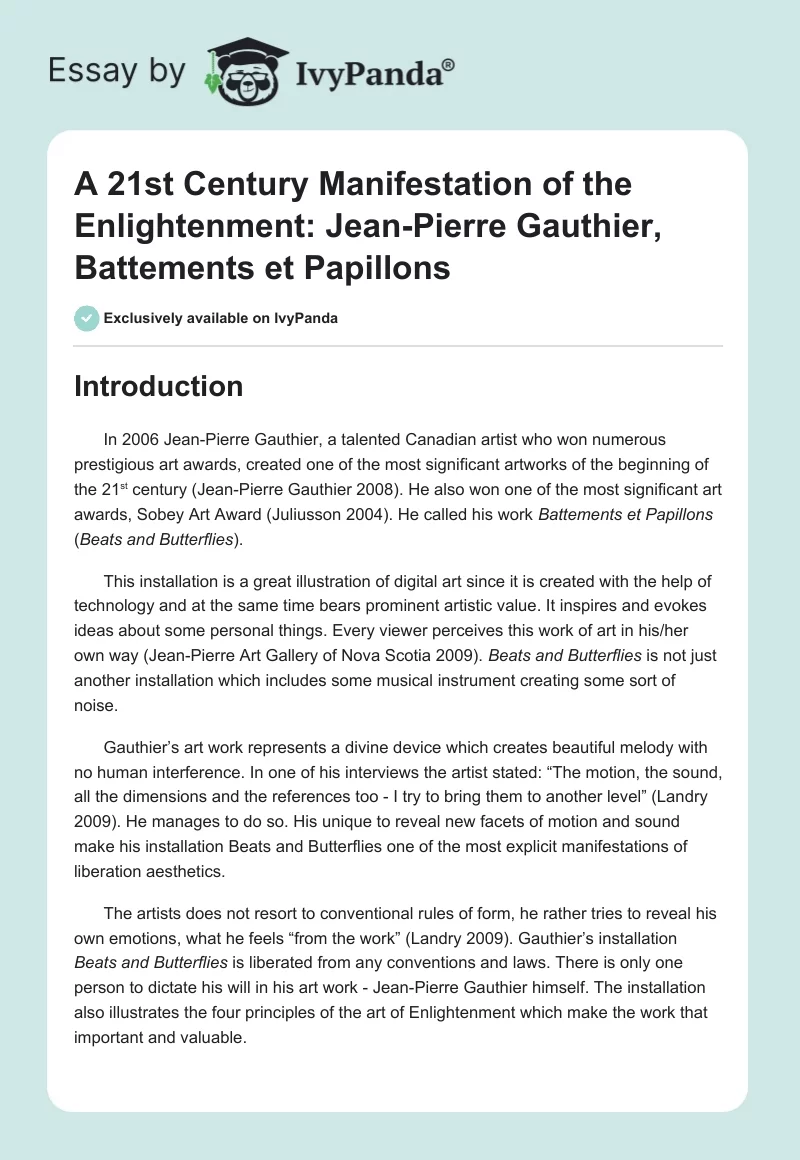 A 21st Century Manifestation of the Enlightenment: Jean-Pierre Gauthier, Battements et Papillons. Page 1