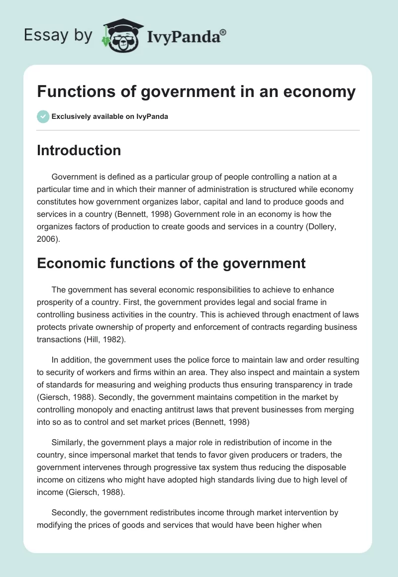 Functions of government in an economy. Page 1