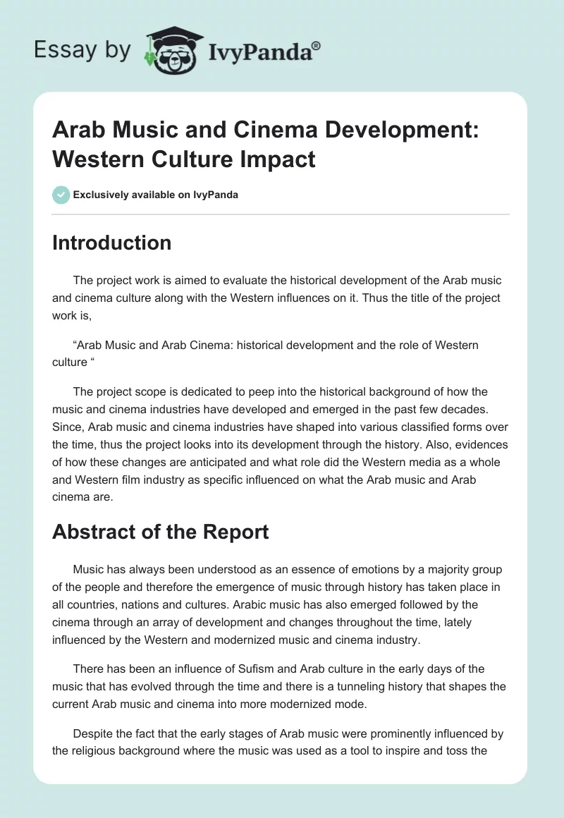 Arab Music and Cinema Development: Western Culture Impact. Page 1