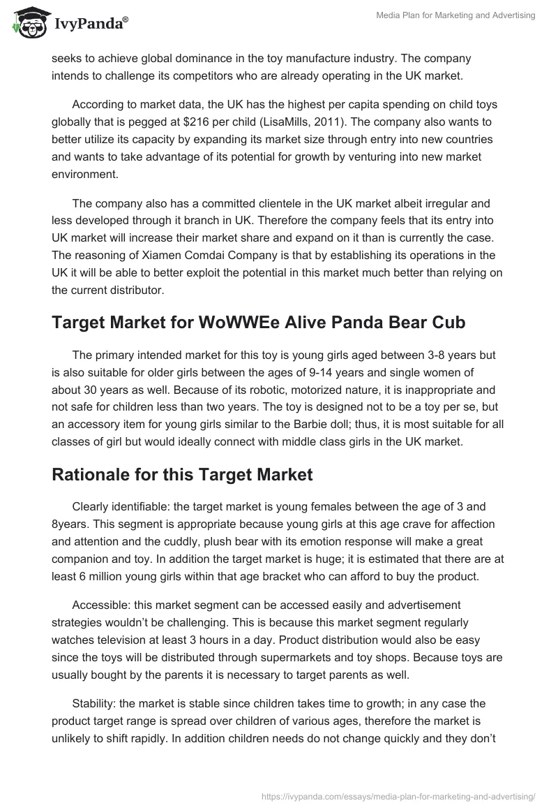Media Plan for Marketing and Advertising. Page 3