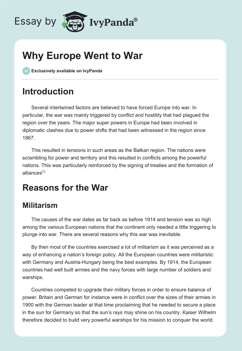 Why Europe Went to War. Page 1