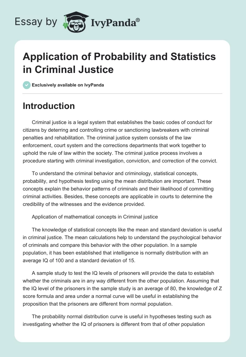 Application of Probability and Statistics in Criminal Justice. Page 1