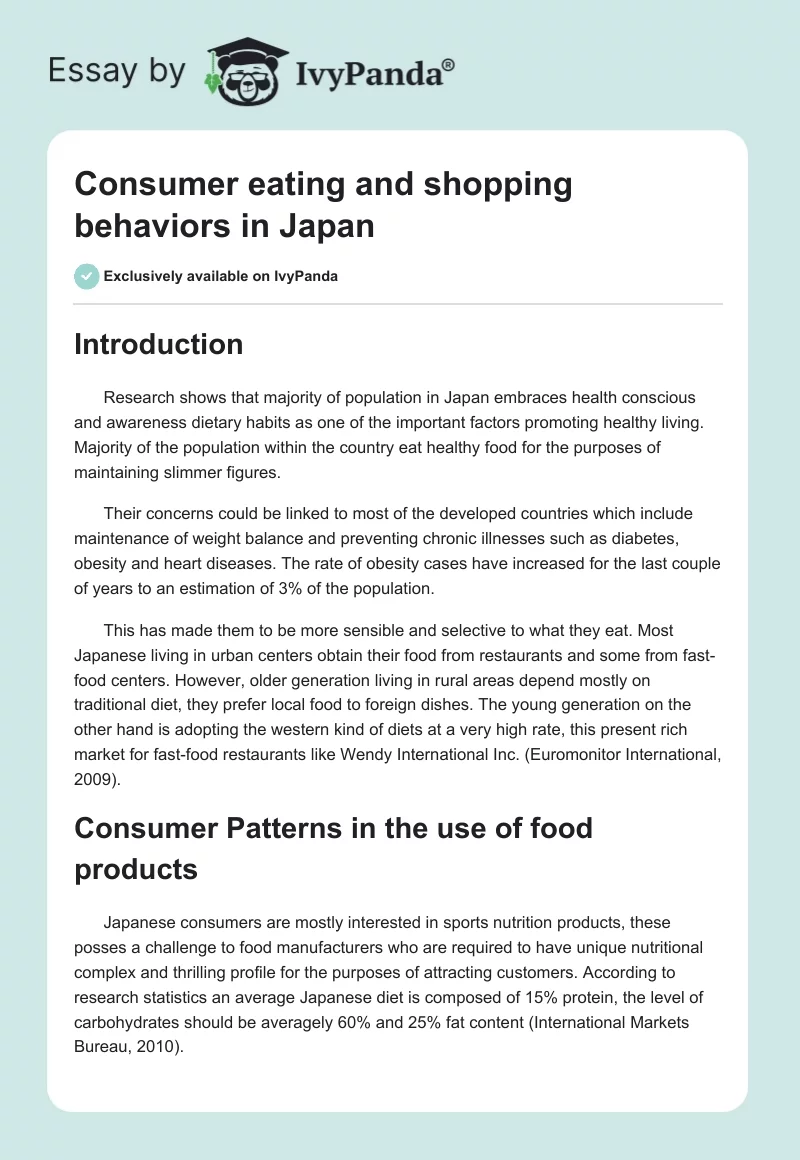 Consumer eating and shopping behaviors in Japan. Page 1