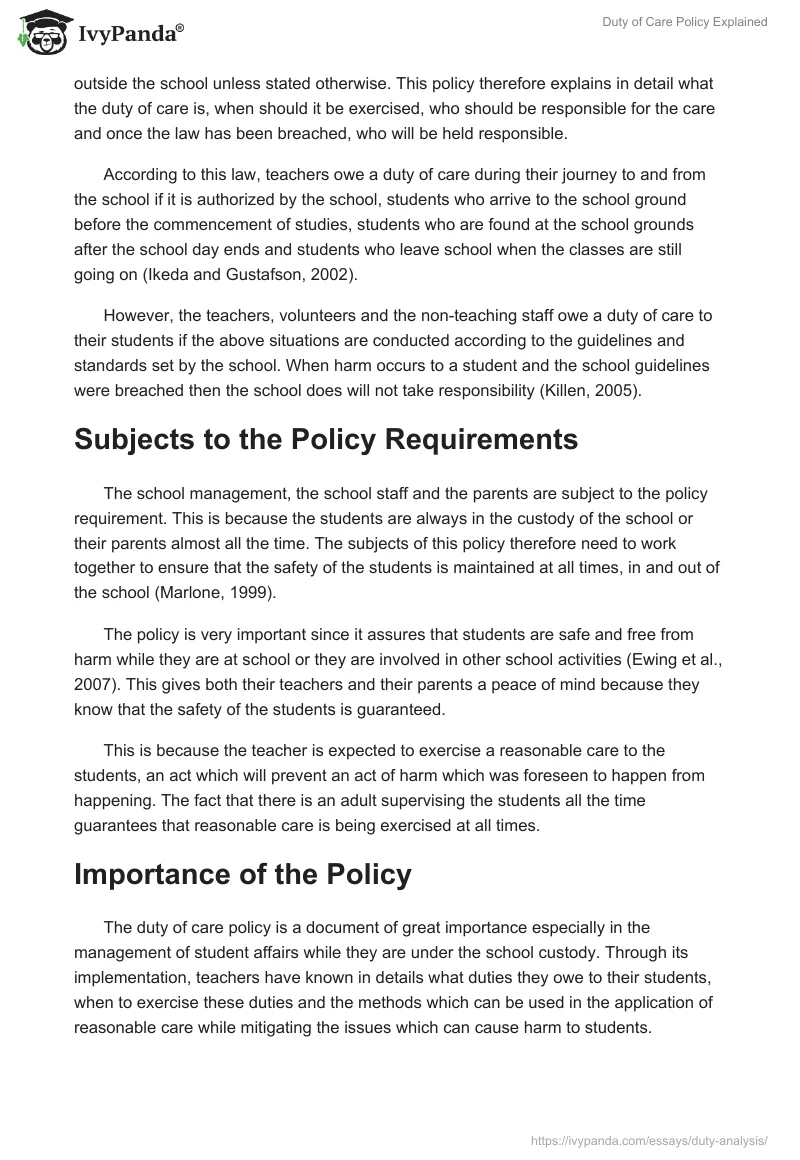 Duty of Care Policy Explained. Page 2