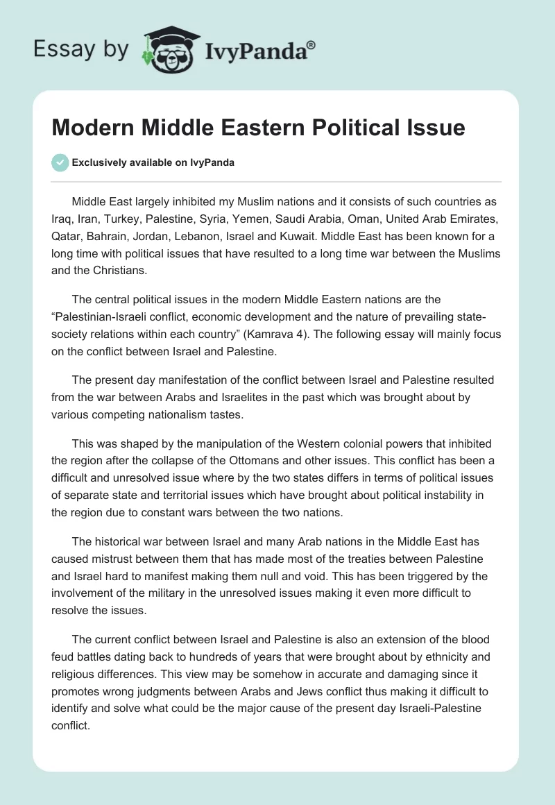Modern Middle Eastern Political Issue. Page 1