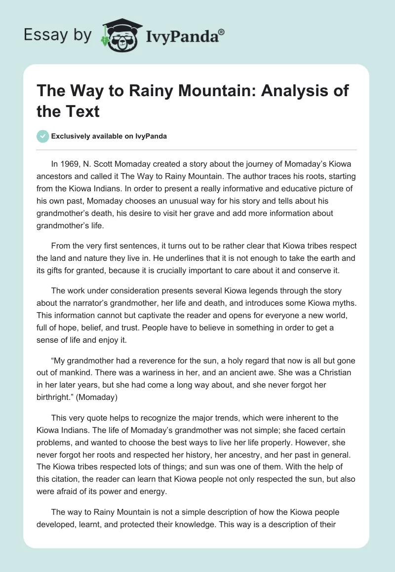 The Way to Rainy Mountain: Analysis of the Text. Page 1
