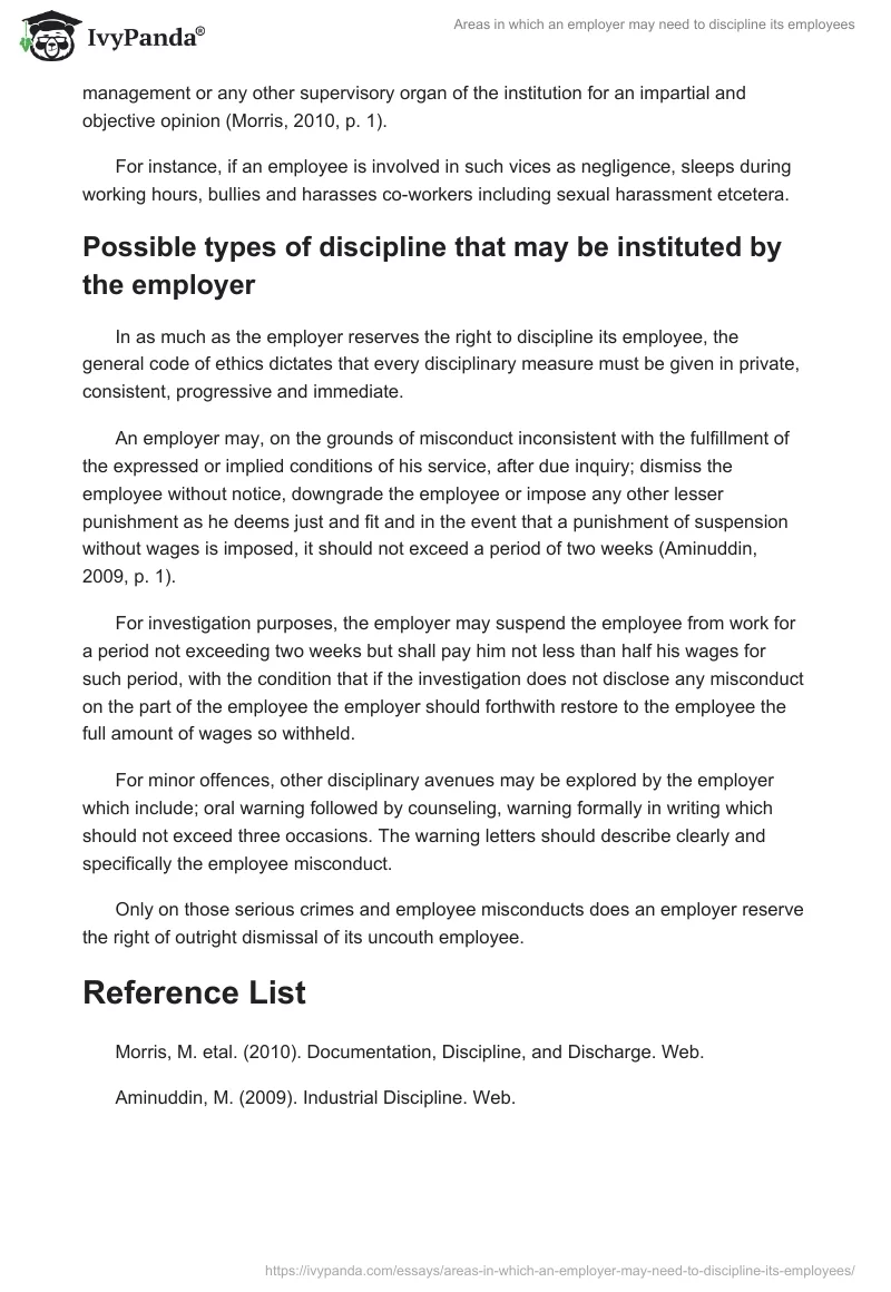 Areas in which an employer may need to discipline its employees. Page 2