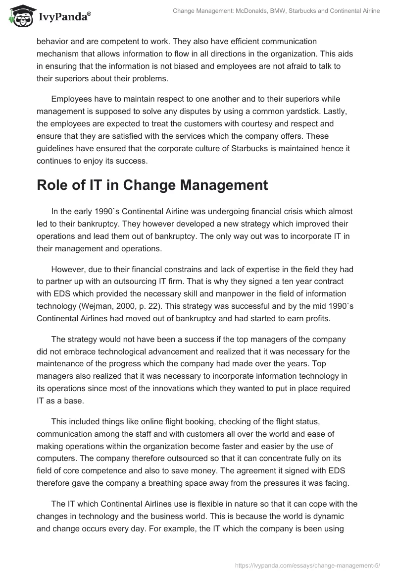 Change Management: McDonalds, BMW, Starbucks and Continental Airline. Page 3