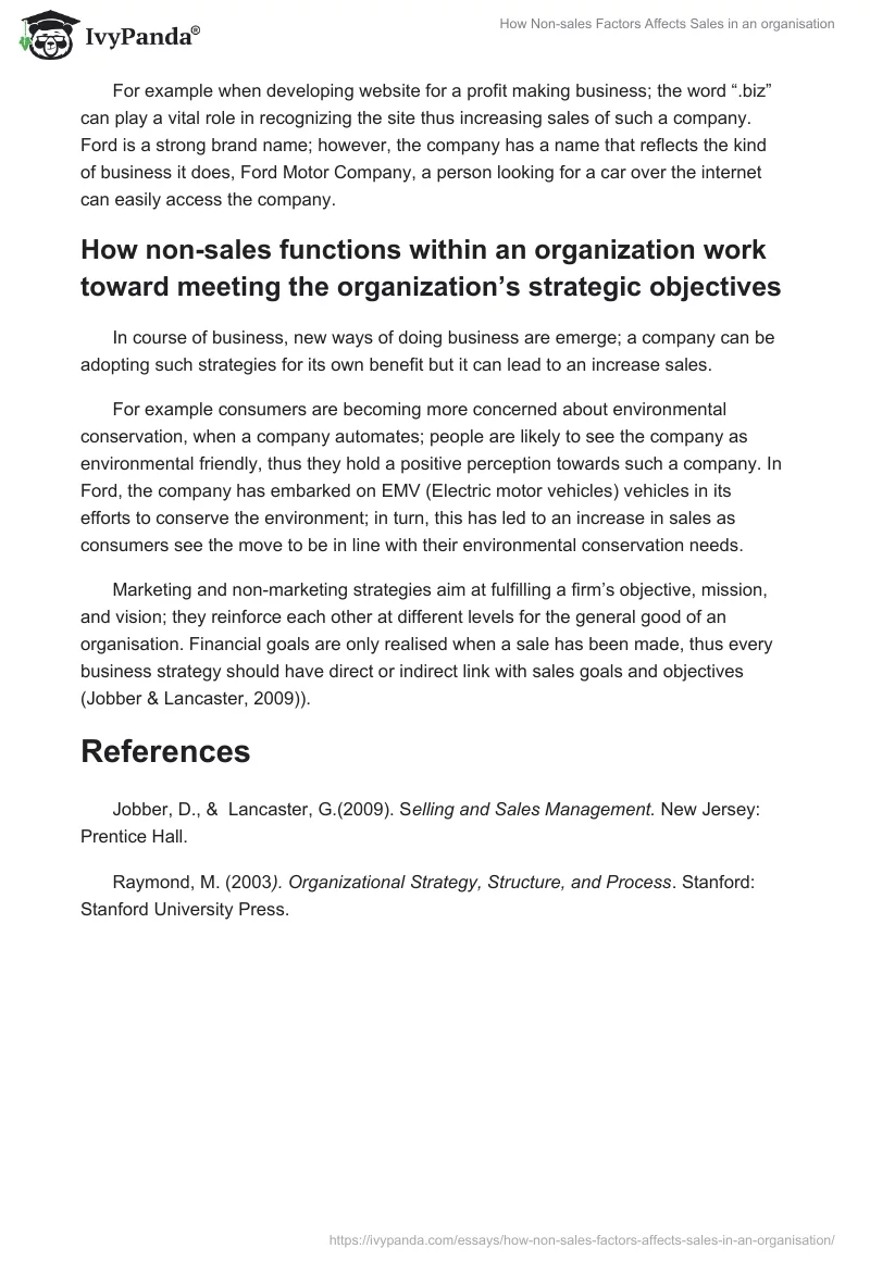 How Non-Sales Factors Affect Sales in an Organisation. Page 3