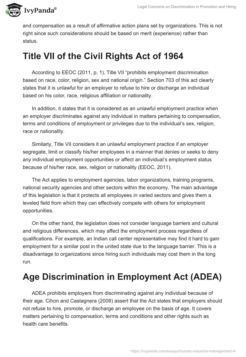 Legal Concerns on Discrimination in Promotion and Hiring. Page 2
