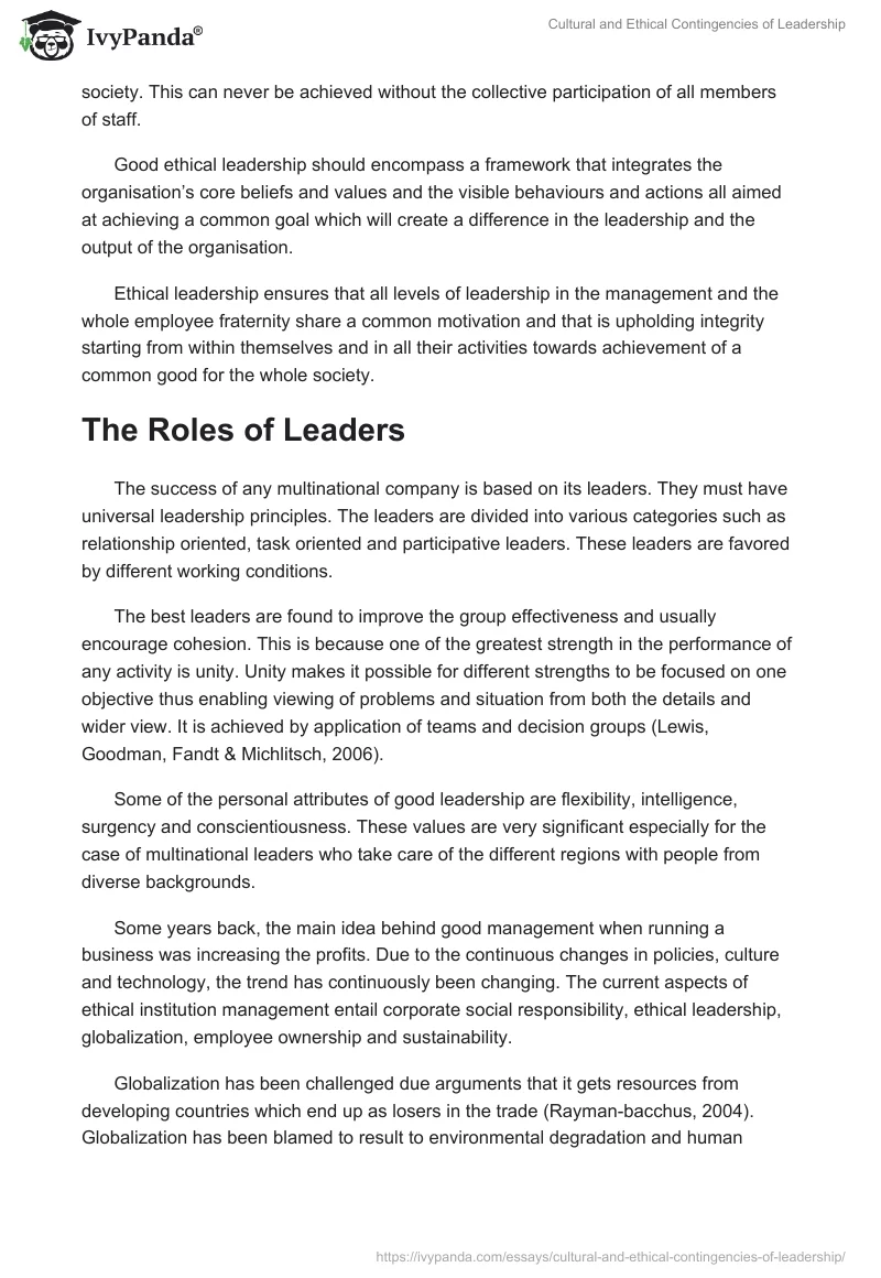 Cultural and Ethical Contingencies of Leadership. Page 2