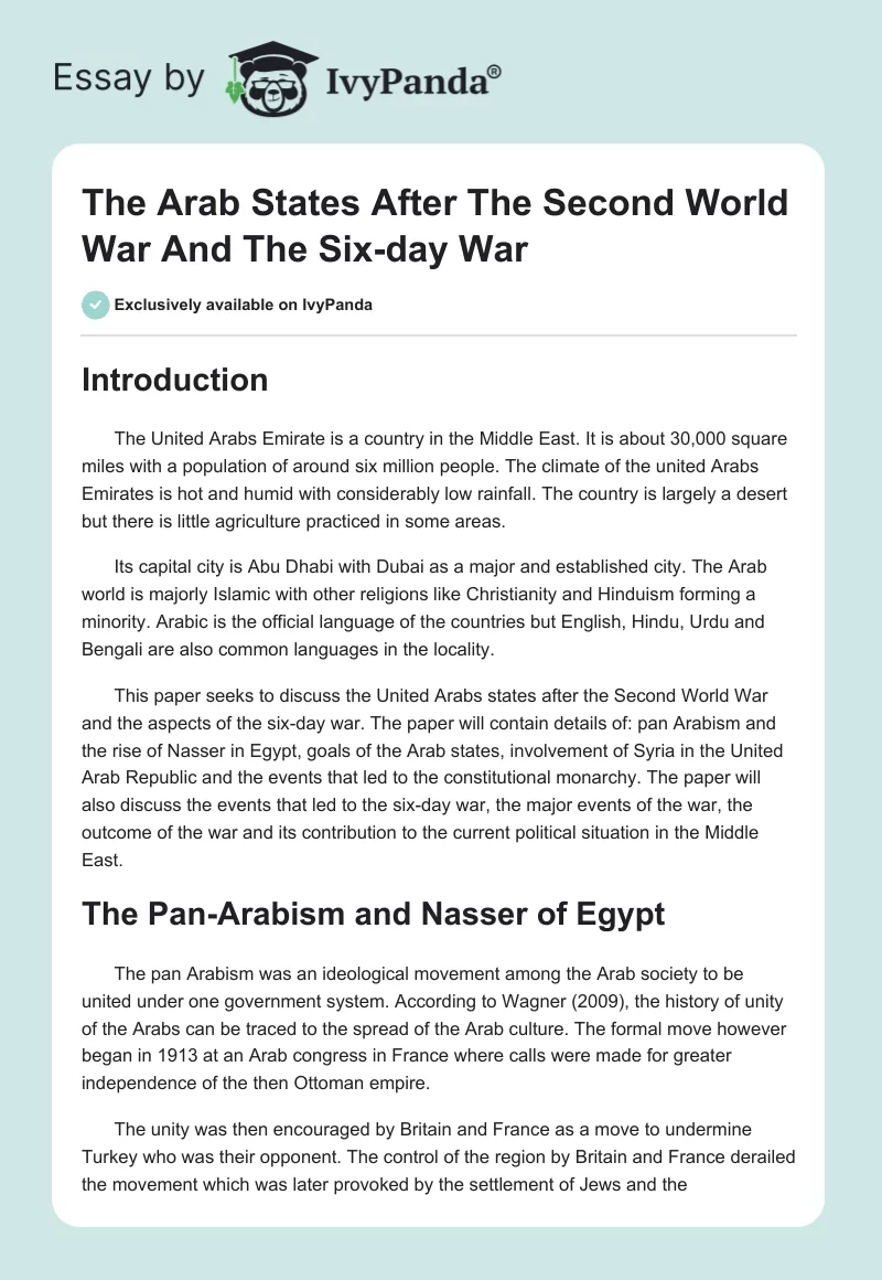 The Arab States After the Second World War and the Six-Day War. Page 1