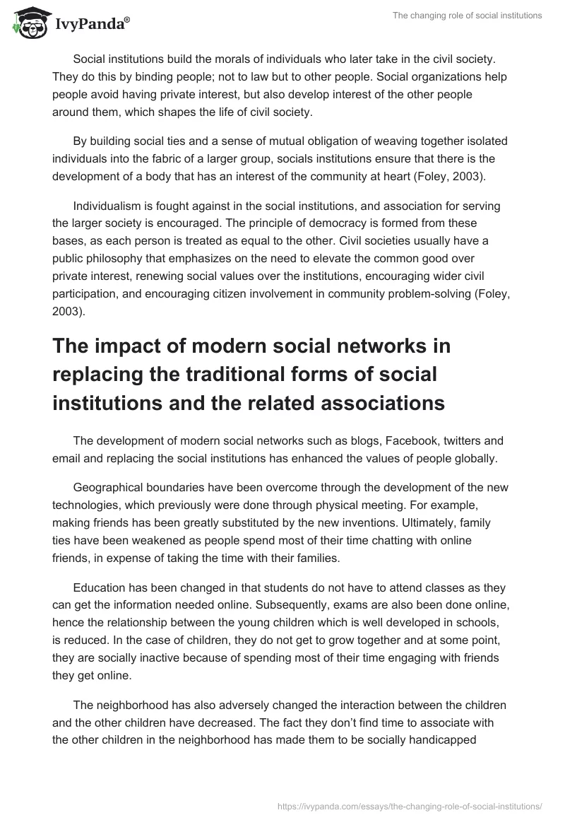 The changing role of social institutions. Page 2