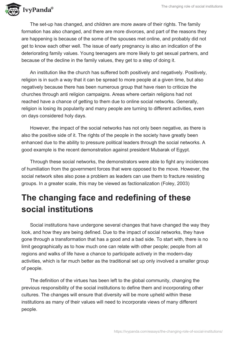 The changing role of social institutions. Page 4