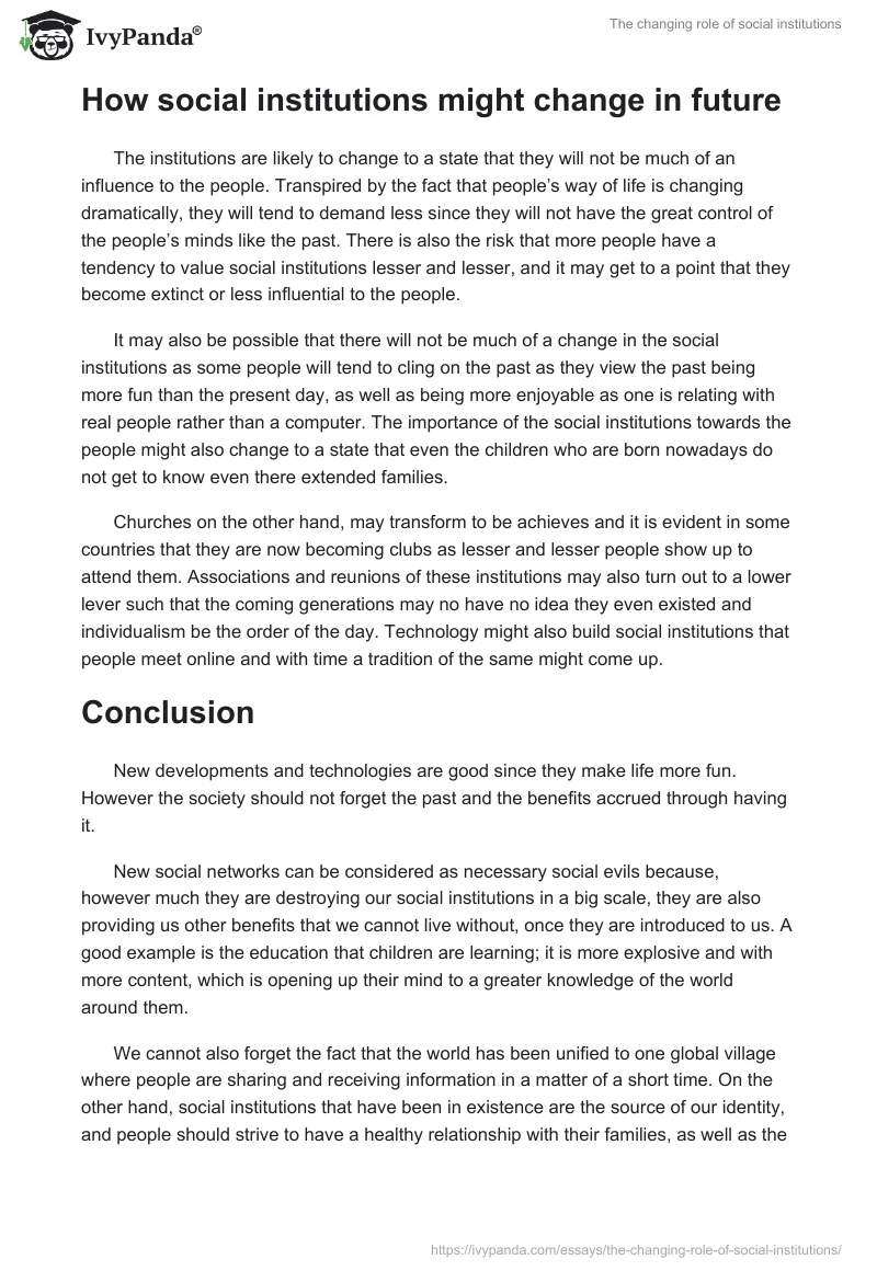 The changing role of social institutions. Page 5