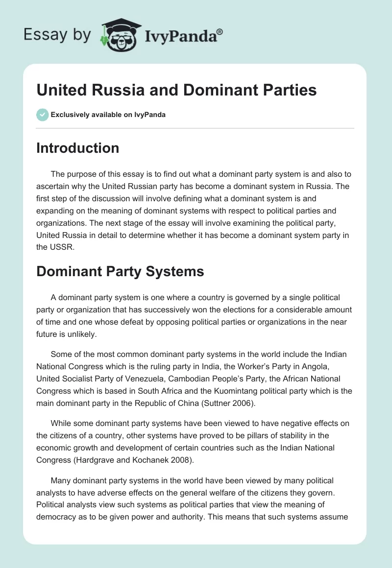 United Russia and Dominant Parties. Page 1