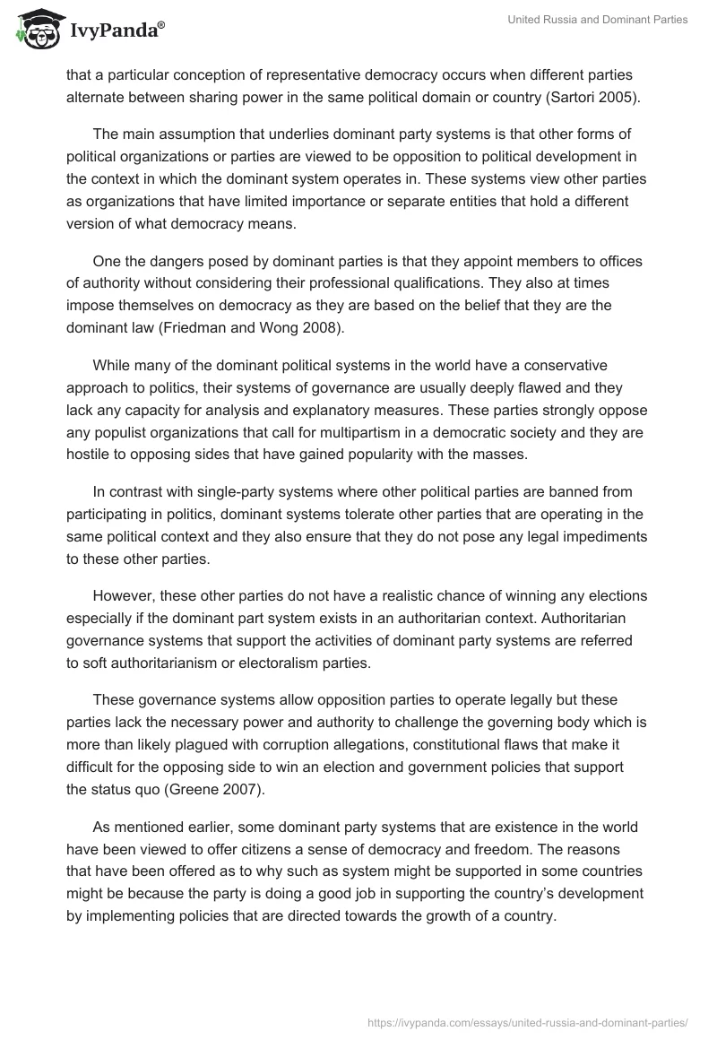 United Russia and Dominant Parties. Page 2