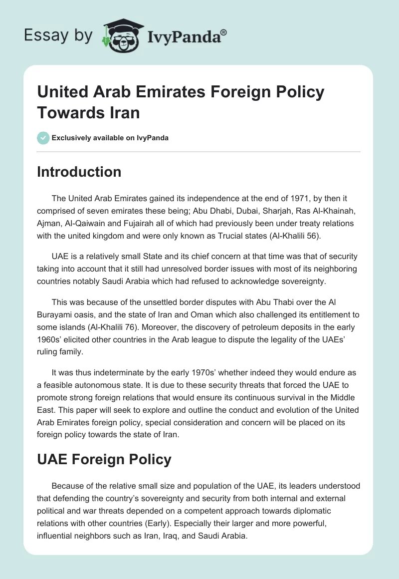 United Arab Emirates Foreign Policy Towards Iran. Page 1