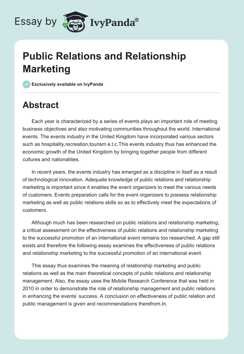 Public Relations and Relationship Marketing. Page 1