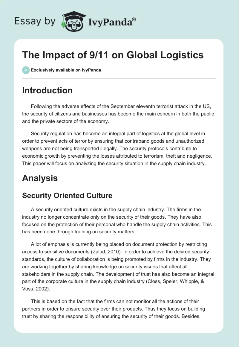 The Impact of 9/11 on Global Logistics. Page 1