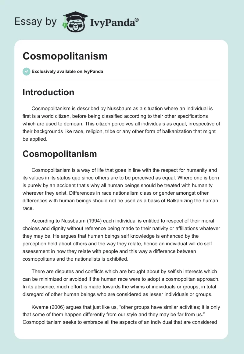 Cosmopolitanism. Page 1