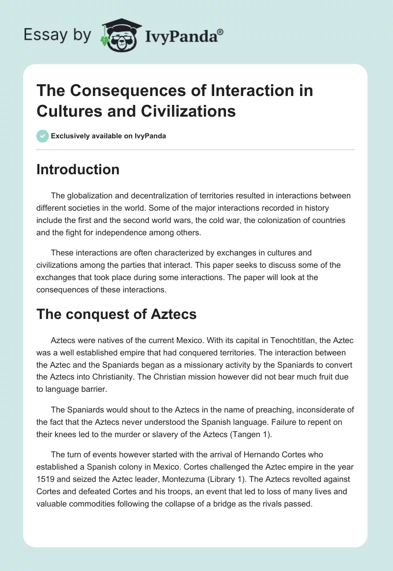 The Consequences of Interaction in Cultures and Civilizations. Page 1