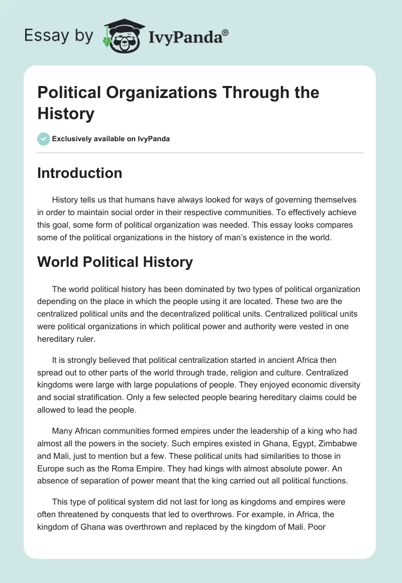 Political Organizations Through the History. Page 1