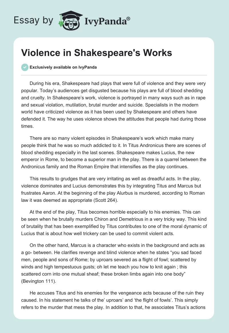 Violence in Shakespeare's Works. Page 1