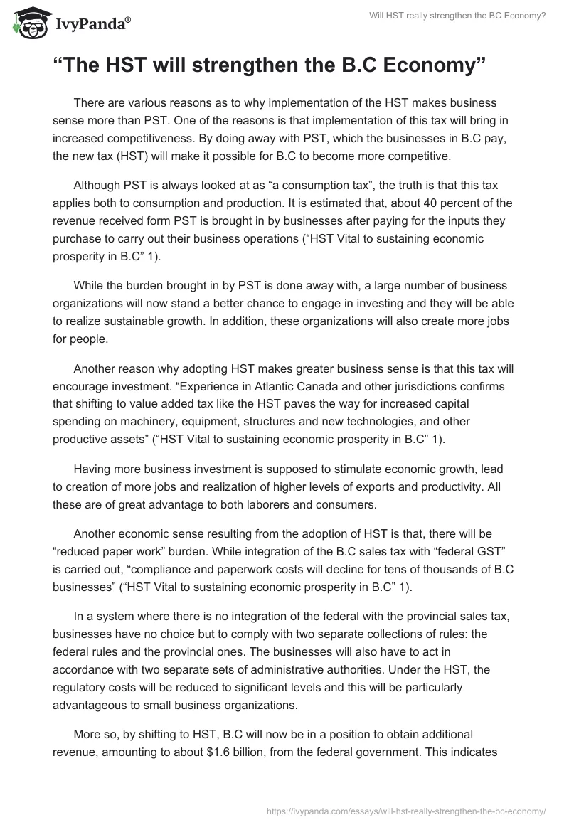Will HST really strengthen the BC Economy?. Page 2