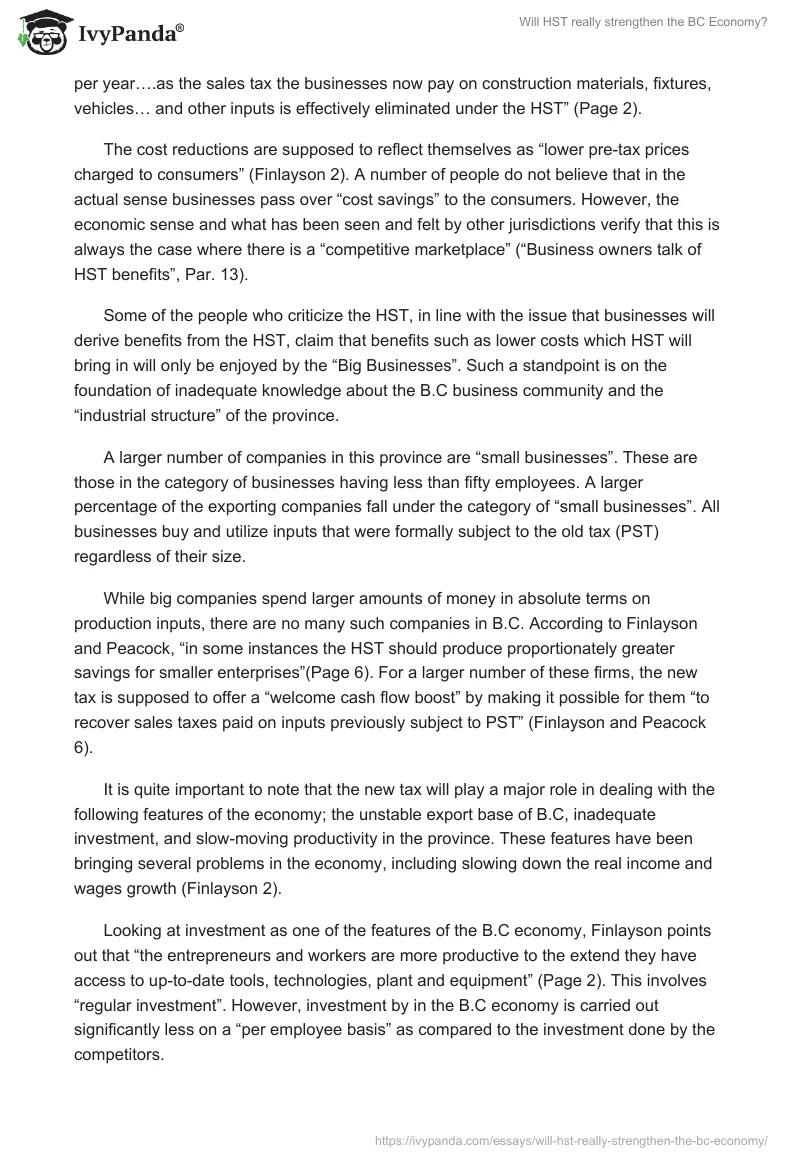 Will HST really strengthen the BC Economy?. Page 4