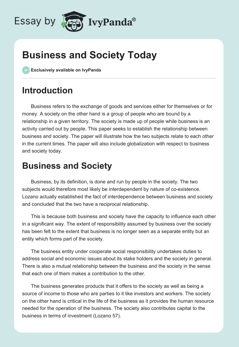 Business and Society Today. Page 1