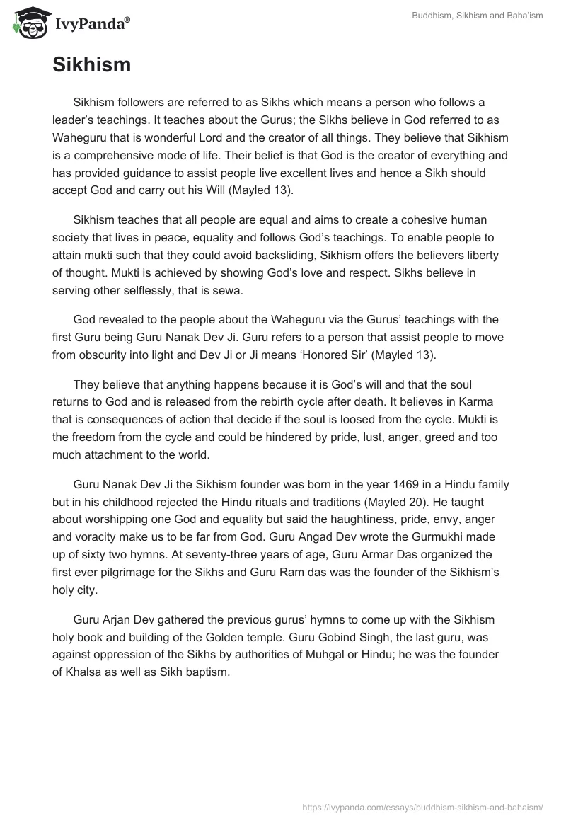 Buddhism, Sikhism and Baha’ism. Page 2